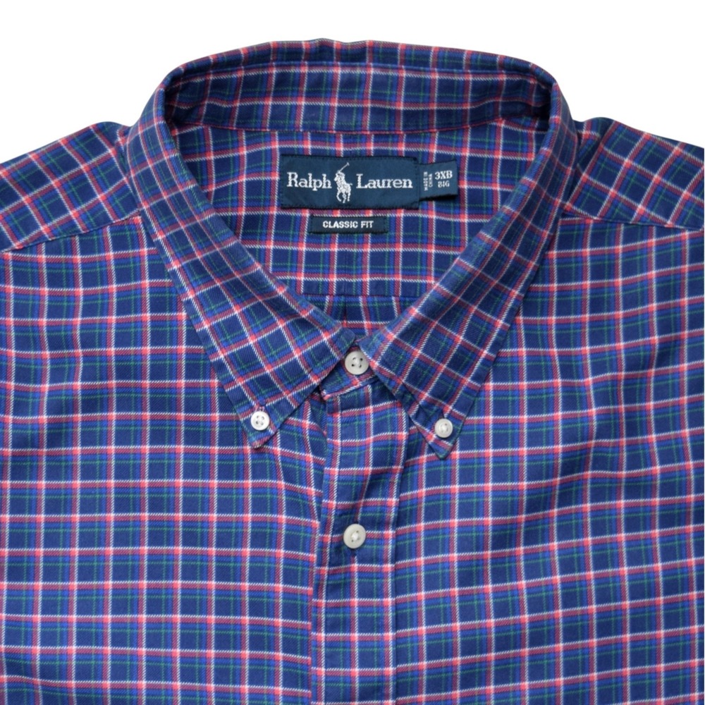 Ralph Lauren Shirt Men 3XB Classic Fit Plaid Blue Red Green Pony Big & Tall - Picture 3 of 13